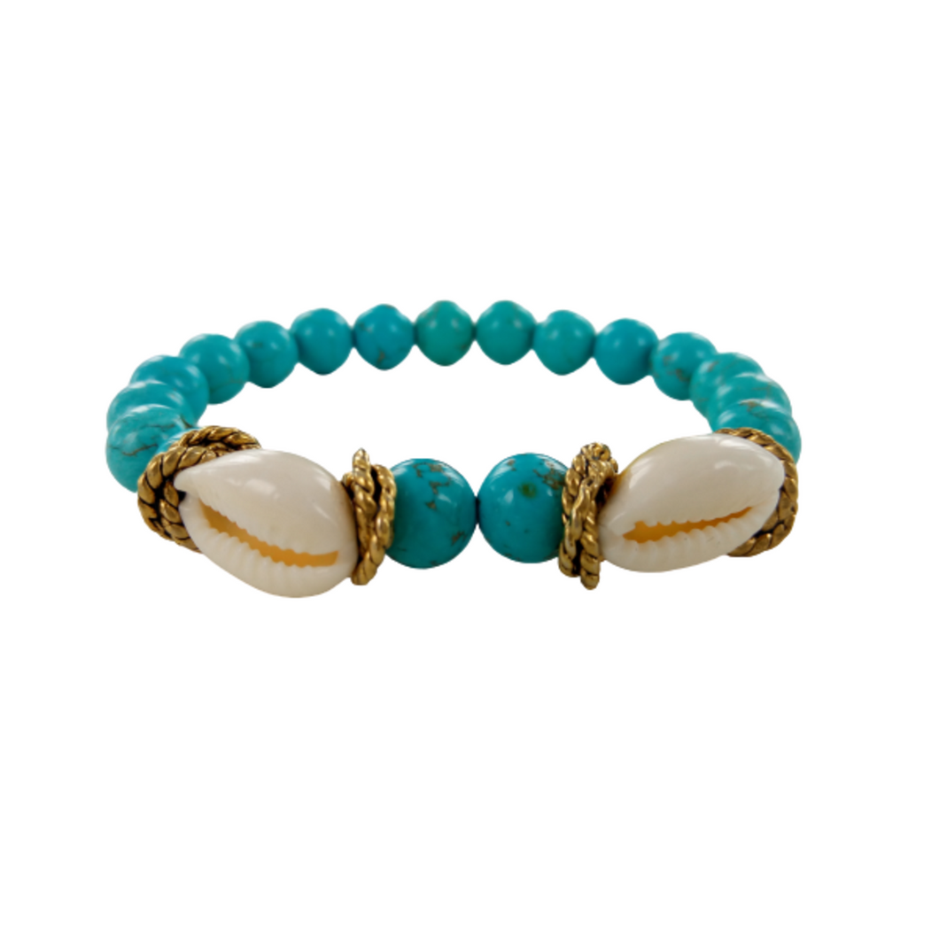 BRACELET DOUBLE COQUILLAGE PERLE AGATE